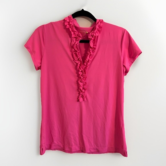 Lilly Pulitzer Tops - Lilly Pulitzer Frida Ruffle Polo Top UPF 50 Luxletic Hot Pink SOLD OUT SZ Large